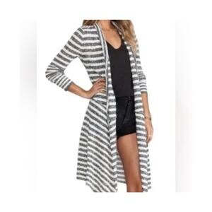 Free People Forget Me Not Striped Open Front Cardigan Size Large Duster Flawed